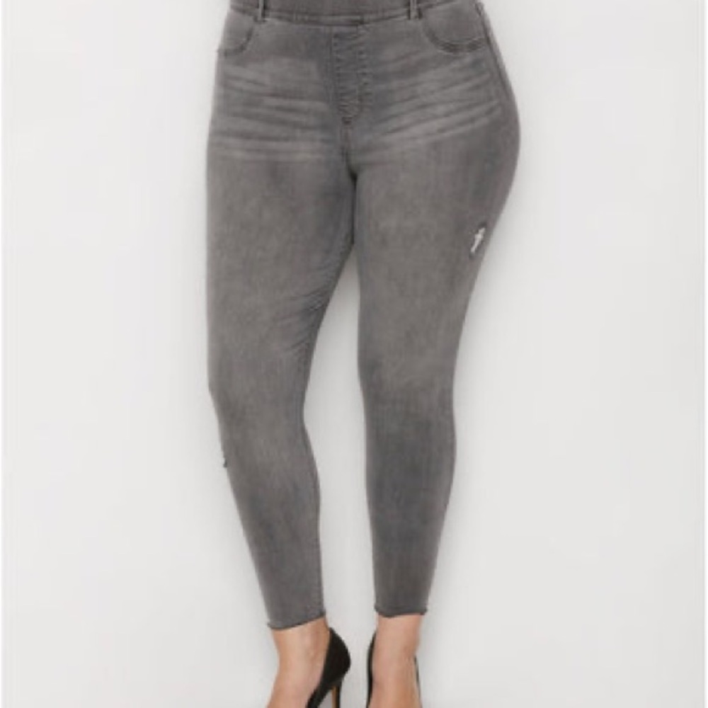 SPANX Light Grey Raw Hem Distressed Skinny Pant - Picture 3 of 7